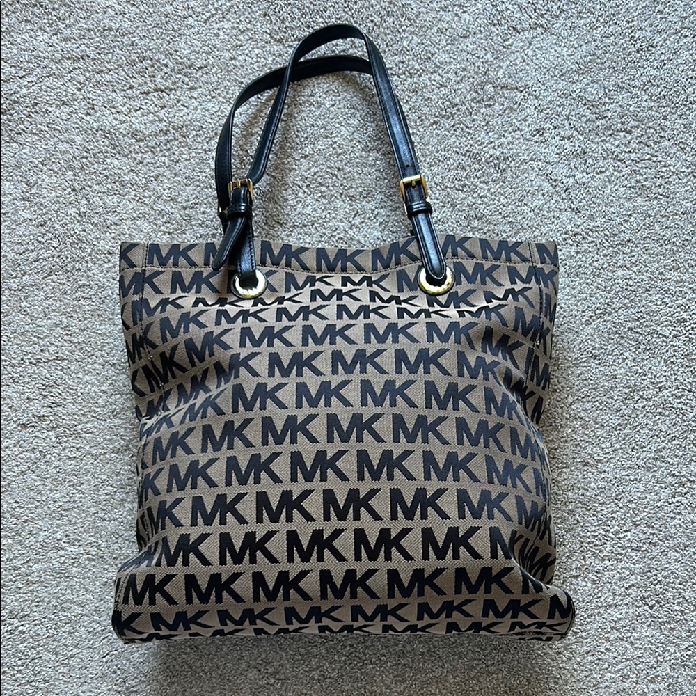 Michael Kors Tan and Black Logo Tote